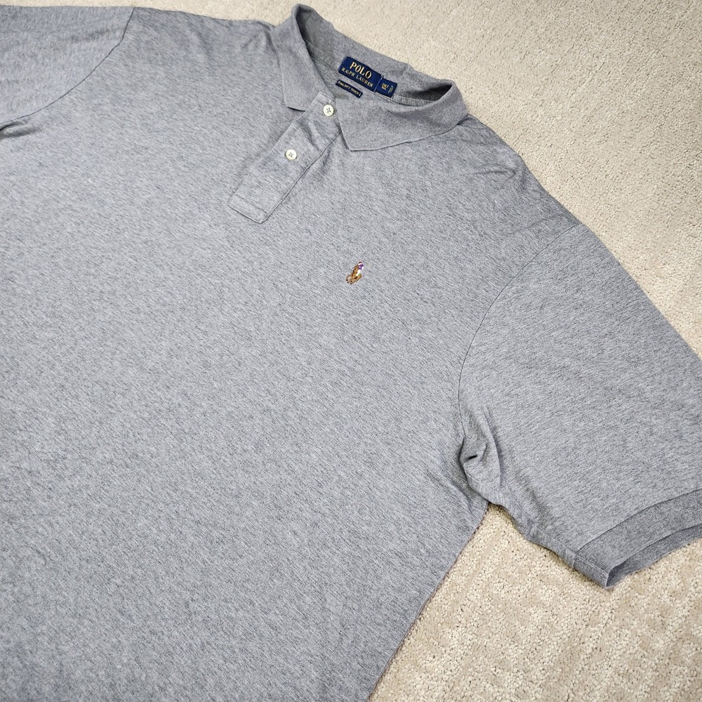 Polo Ralph Lauren Shirt Men 2XLT Pima Soft Touch Gray‎ Flesh Pony Cotton